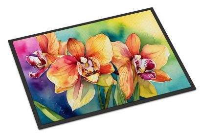 Orchids in Watercolor Doormat Front Door Mat Indoor Outdoor Rugs for Entryway, Non Slip Washable Low Pile, 24H X 36W