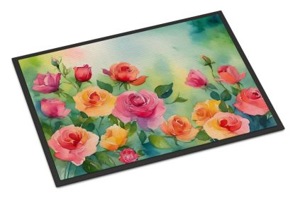 Roses in Watercolor Doormat Front Door Mat Indoor Outdoor Rugs for Entryway, Non Slip Washable Low Pile, 24H X 36W