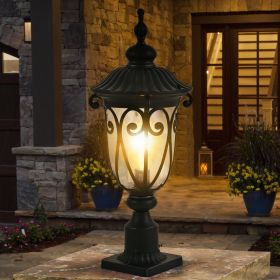 1-pack Vintage Black Outdoor Post Lantern - Waterproof Aluminum Lamp Post Light with Bubble Glass, Decorative Garden Pathway Lighting for Yard, P