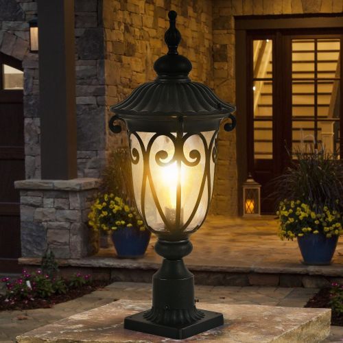 1-pack Vintage Black Outdoor Post Lantern - Waterproof Aluminum Lamp Post Light with Bubble Glass, Decorative Garden Pathway Lighting for Yard, P 1-pack Vintage Black Outdoor Post Lantern - Waterproof Aluminum Lamp Post Light with Bubble Glass, Decorative Garden Pathway Lighting for Yard, P