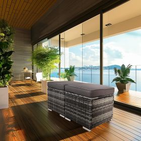 2 Wicker Ottomans, Multipurpose Outdoor Furniture for Patio, Backyard, Additional Seating, Footrest, Side Table w/Storage, Removable Cushions