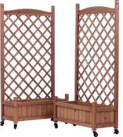 Raised Garden Bed with Trellies 2 Pack, Outdoor Wooden Planter Box & Plant Stand with Climbing Racks
