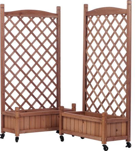 Raised Garden Bed with Trellies 2 Pack, Outdoor Wooden Planter Box & Plant Stand with Climbing Racks