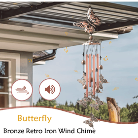 1pc Vintage Metal Butterfly Turtle Iron Owl Animal Wind Chime Home Courtyard Living Room Decoration Copper Outdoor Hanging Ornament (STYLE: Butterfly)