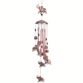 1pc Vintage Metal Butterfly Turtle Iron Owl Animal Wind Chime Home Courtyard Living Room Decoration Copper Outdoor Hanging Ornament (STYLE: Elephant)