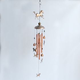 1pc Vintage Metal Butterfly Turtle Iron Owl Animal Wind Chime Home Courtyard Living Room Decoration Copper Outdoor Hanging Ornament (STYLE: Horse)
