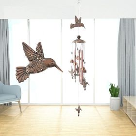 1pc Vintage Metal Butterfly Turtle Iron Owl Animal Wind Chime Home Courtyard Living Room Decoration Copper Outdoor Hanging Ornament (STYLE: Hummingbird)