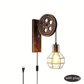 Retro Industrial Wall Sconce, 1Pack Antique Brass Vintage Plug In Wall Lighting (STYLE: Plug)