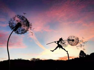 Dandelion Figurine Fairies Pixies Dancing Fairy Statue Steel Wires Fairy Garden Miniature Sculpture Mythical Garden Yard Decor (Color: d)