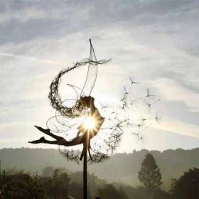 Dandelion Figurine Fairies Pixies Dancing Fairy Statue Steel Wires Fairy Garden Miniature Sculpture Mythical Garden Yard Decor (Color: h)
