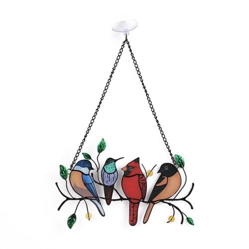 1set, Wrought Iron Bird Ornament Metal Model 4 Birds 7 Birds Pendant Painted Spray Paint Welding Handicraft Window Decoration, Garden Patio Decor