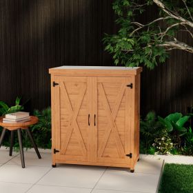 Potting Bench with Storage Cabinet and Metal Table Top for Outdoor Patio,Outdoor Work Station Table (Color: as Pic)