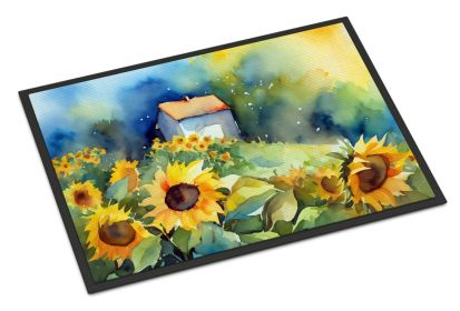 Sunflowers in Watercolor Doormat Front Door Mat Indoor Outdoor Rugs for Entryway, Non Slip Washable Low Pile, 24H X 36W (Default: Default)