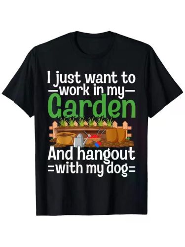 Gardening And Dogs T-Shirt Funny Gardening Plants T-Shirt, 100% Cotton, Single Side Printed, Black Short Sleeve T-shirt