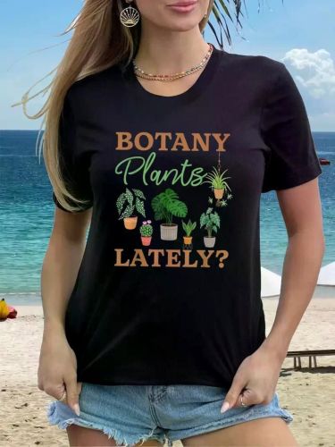 Women's Funny Gardening Plants Print T-Shirt - Casual Short Sleeve Top for Spring & Summer, Round Neck