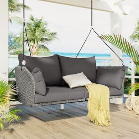 51.9" 2-Person Hanging Seat, Rattan Woven Swing Chair, Porch Swing With Ropes (Material: Polyester,Wicker, Color: Gray)